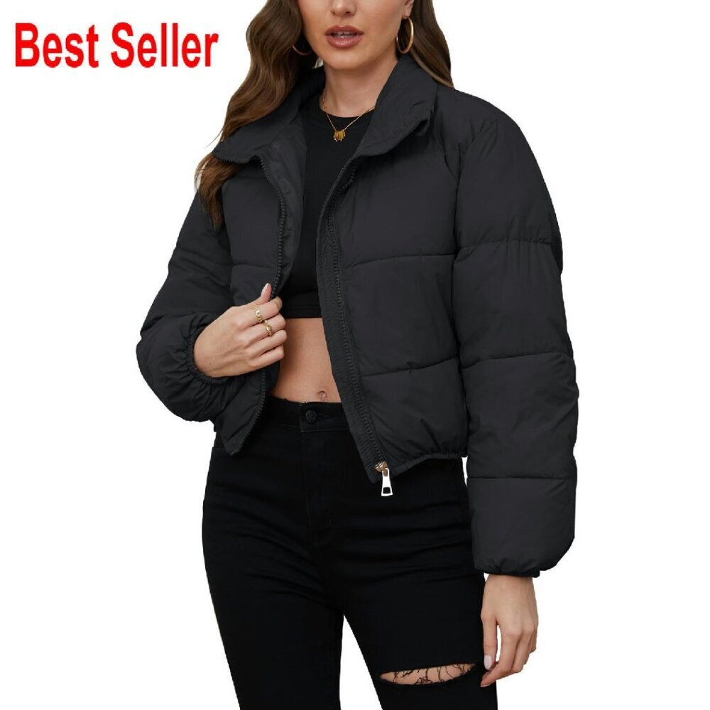 Cropped Puffer Jacket Short Warm Winter Coat with Pockets Chic Minimal
